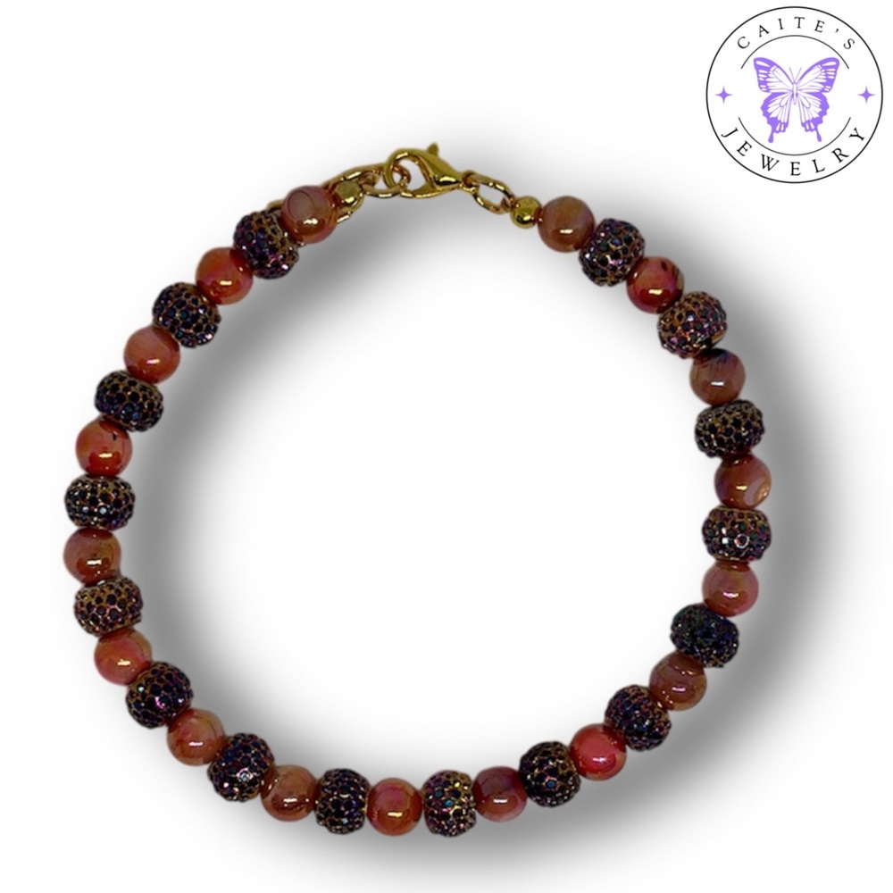 Handmade Gold Wire Bracelet with Coral Shell Beads